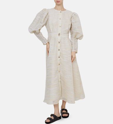 Puff-sleeve Midi Dress