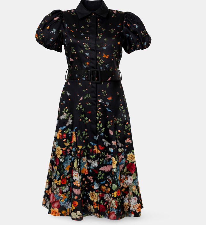 Alice and Olivia Henrietta Cotton Sateen Midi Dress, Packshot View