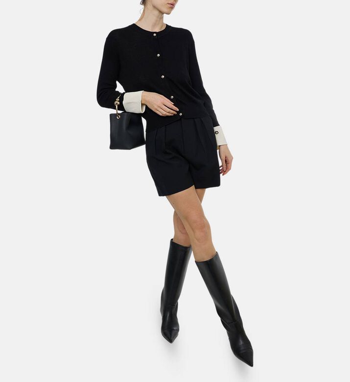 Edward Achour Paris Contrasting Cuffs Gold-toned Buttons Cardigan, Model View Edward Achour Paris Contrasting Cuffs Gold-toned Buttons Cardigan, Model View