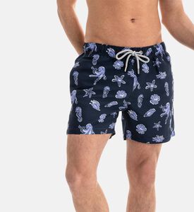 شورت سباحة أزرق داكن بطبعة بحرية