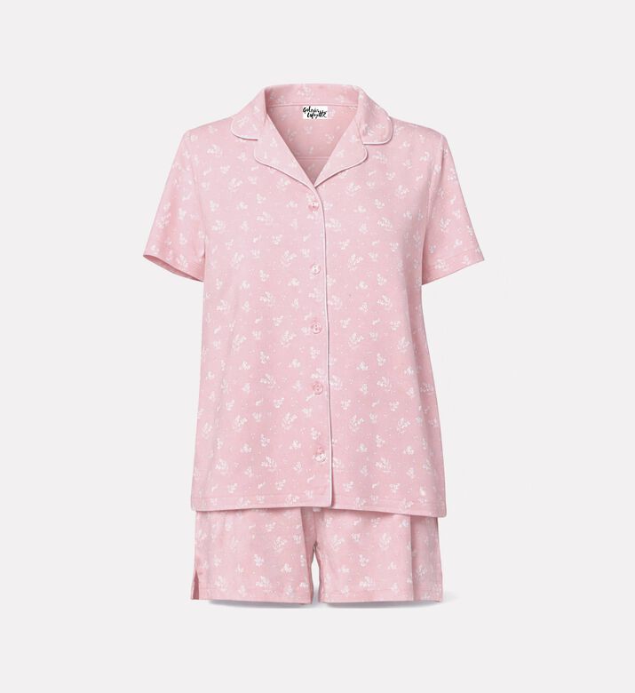 Galeries Lafayette Contrast Piping Short Sleeve Shirt Shorts Set, Pink, L, Packshot View