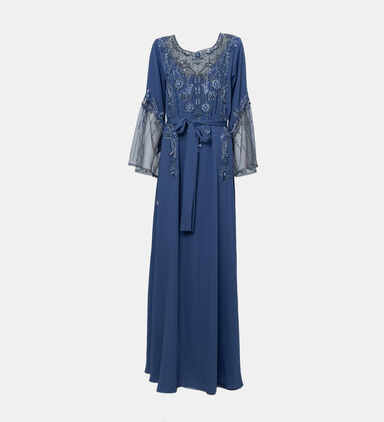 Sheer-embellished Long Sleeve Dress