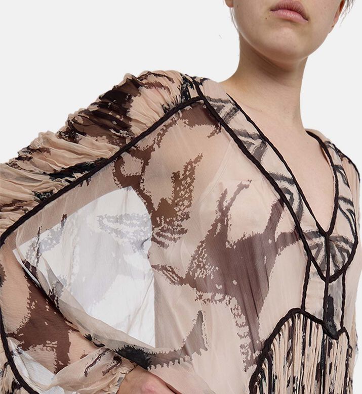 Mes Demoiselles Sheer-print Zig-zag Trim Maxi Dress, Model View