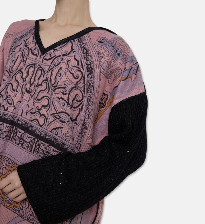 Dalia Al Azem Contrasting Sleeves Geometric Pattern Dress, Model View