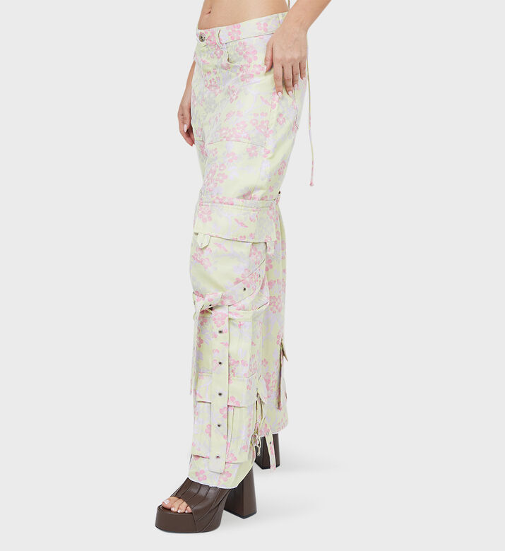 Brocade Wide-leg Cargo Pants