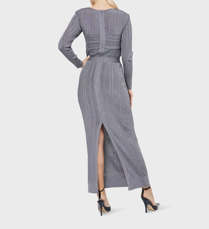 Variegated Rib Draped Metallic Gown Variegated Rib Draped Metallic Gown