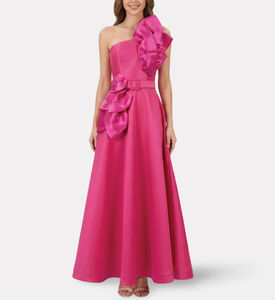 Savanna Feuille Appliqu&eacute; One-shoulder Maxi Dress, Pink, S, Model View