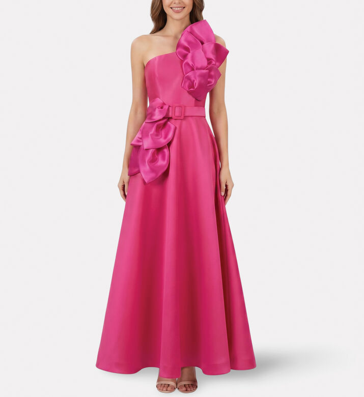 Savanna Feuille Appliqu&eacute; One-shoulder Maxi Dress, Pink, S, Model View
