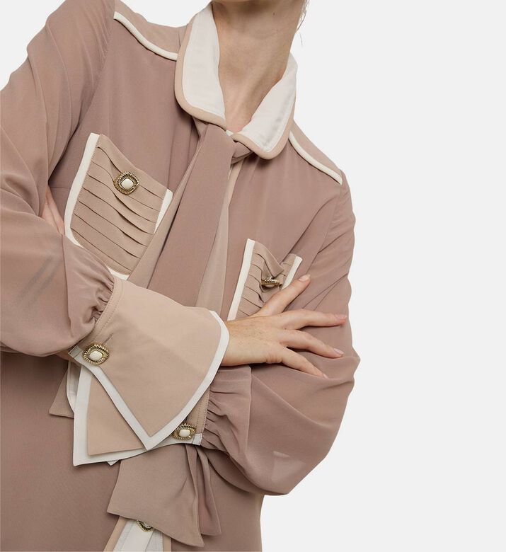 Edward Achour Paris Tie-neck Long-sleeve Blouse, Model View Edward Achour Paris Tie-neck Long-sleeve Blouse, Model View