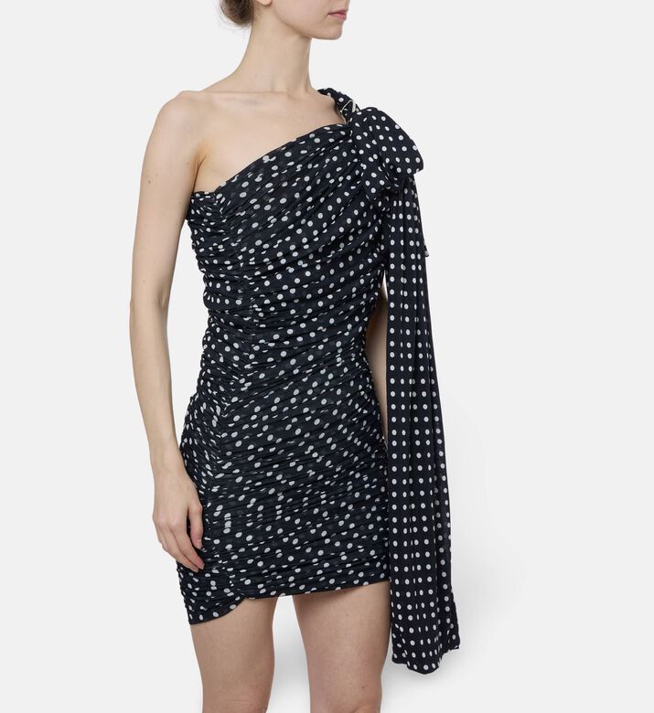 Patou Asymmetrical Polka-dot Print Mini Dress, Model View