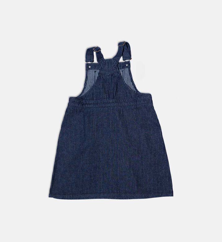 Bobo Choses Embroidered Logo Adjustable Buckle Straps Pinstripe Denim Dress, Packshot View