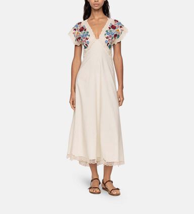 Katharine Floral-embroidery Midi Dress