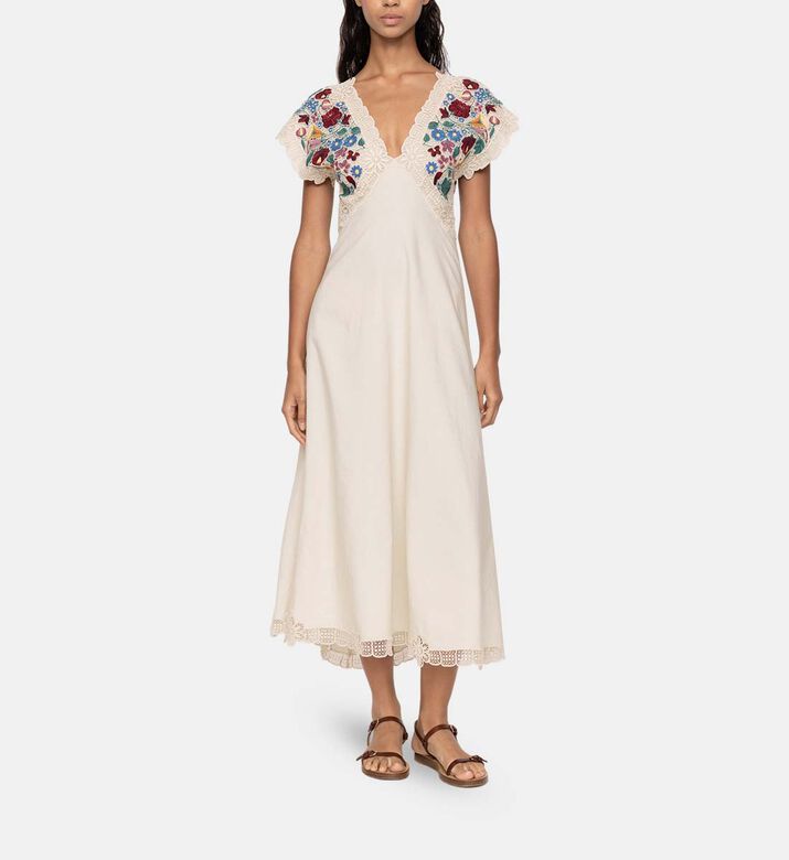 Katharine Floral-embroidery Midi Dress