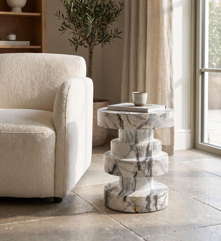 Spindle Concrete Marbled Stool