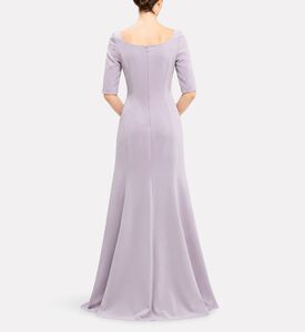Michael Cinco Floral-appliqu&eacute; Scoop-neck Evening Dress, Model View