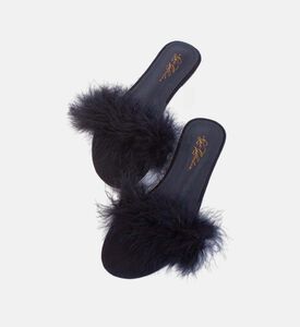 Feather-trim Open-toe Slippers