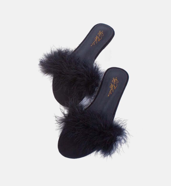 Feather-trim Open-toe Slippers