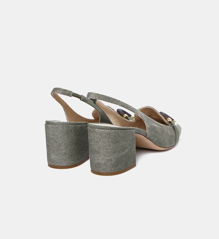 Side-elastic Denim Sling-back Heels