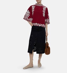 Farm Rio Bicolor Palm Tree-embroidery Blouse, Model View