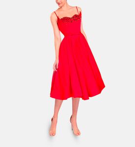 Michael Cinco Hand Beaded-embroidery Corset Midi Dress, Red, Xl, Model View