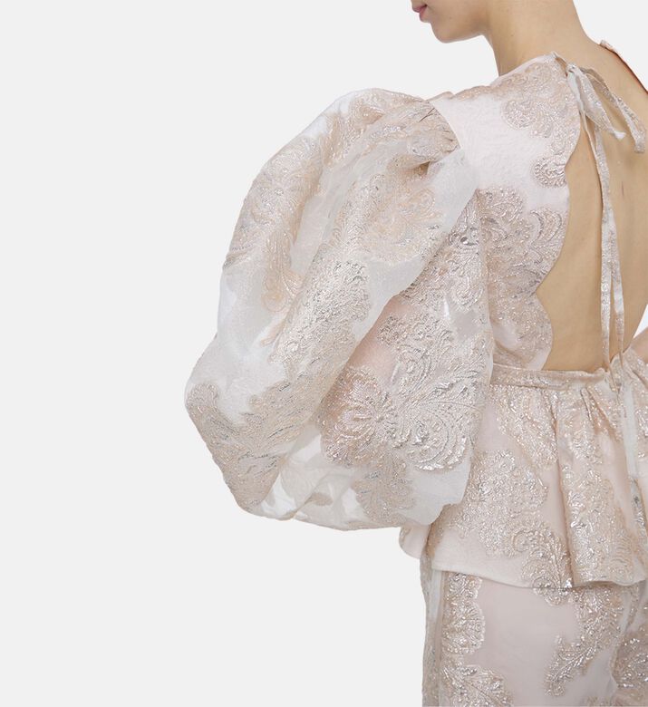 Anouki All-over Metallic Floral Peplum Top, Model View