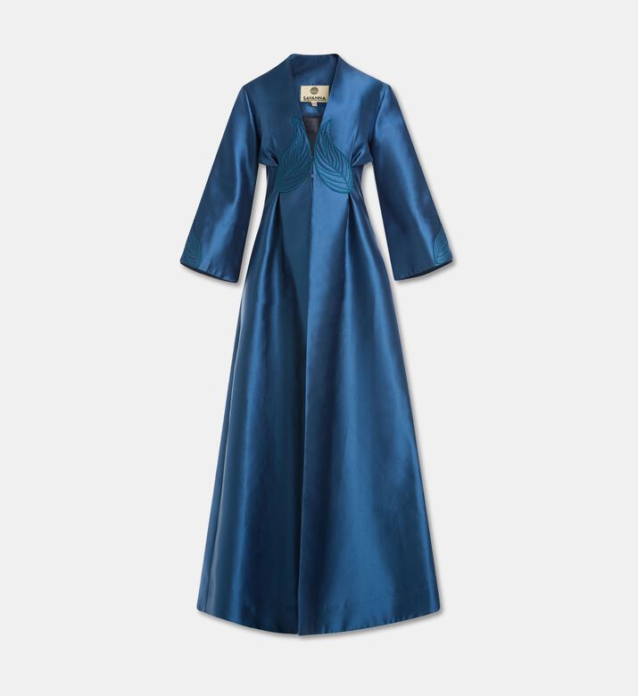 Savanna Alia Leaf Applique Kimono Abaya, Blue, L-xl, Packshot View