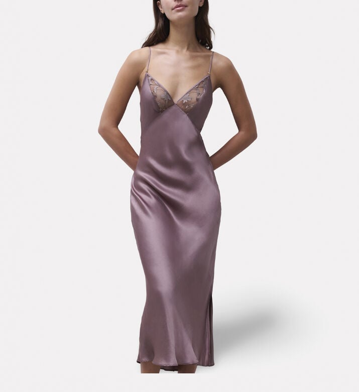 Chantelle Embroidered Tulle Satin Nightdress, Model View