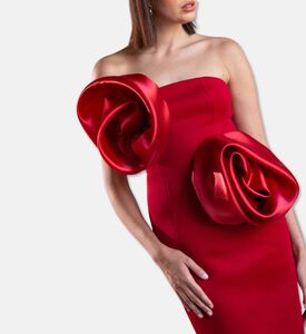 Savanna Deux Roses Strapless Midi Dress, Dark-red, M, Model View