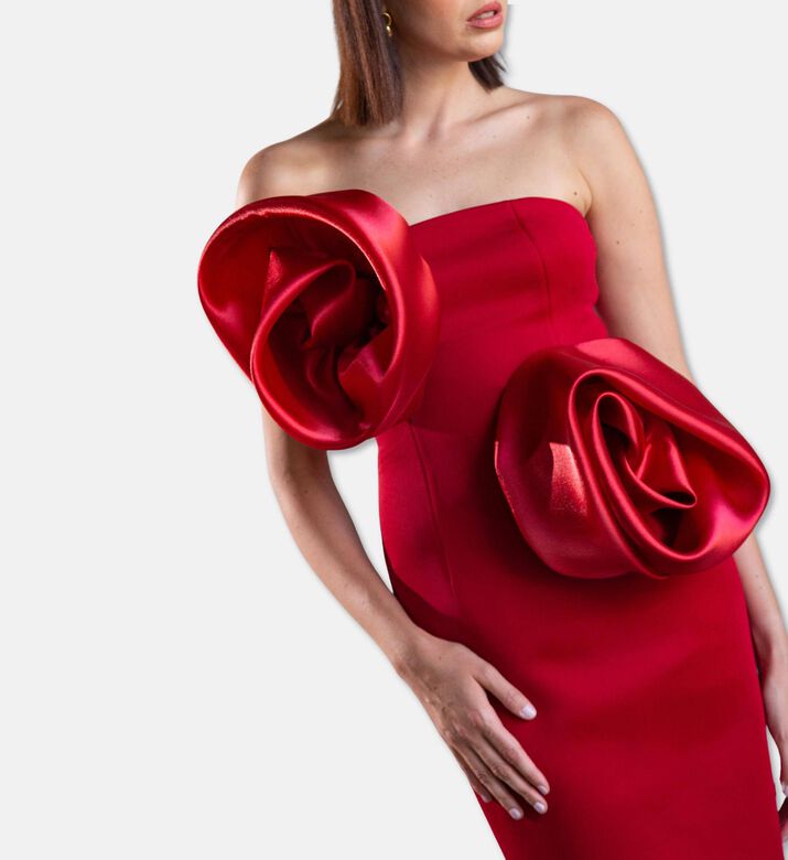 Savanna Deux Roses Strapless Midi Dress, Dark-red, M, Model View