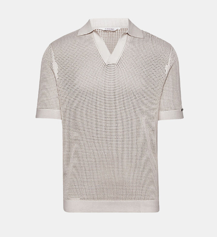 تيشيرت بولو شاطئي محبوك بنقشة مفرغة