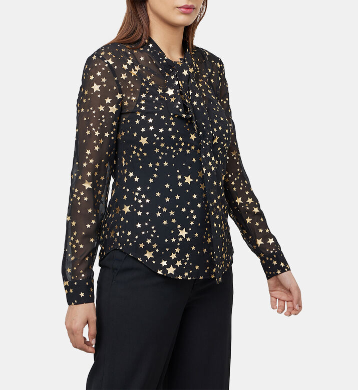 قميص حرير مطبوع بنجمة عرجاء