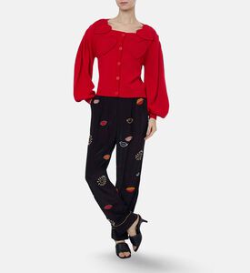 Farm Rio Heart-embroidery Button Closure Cardigan, Model View