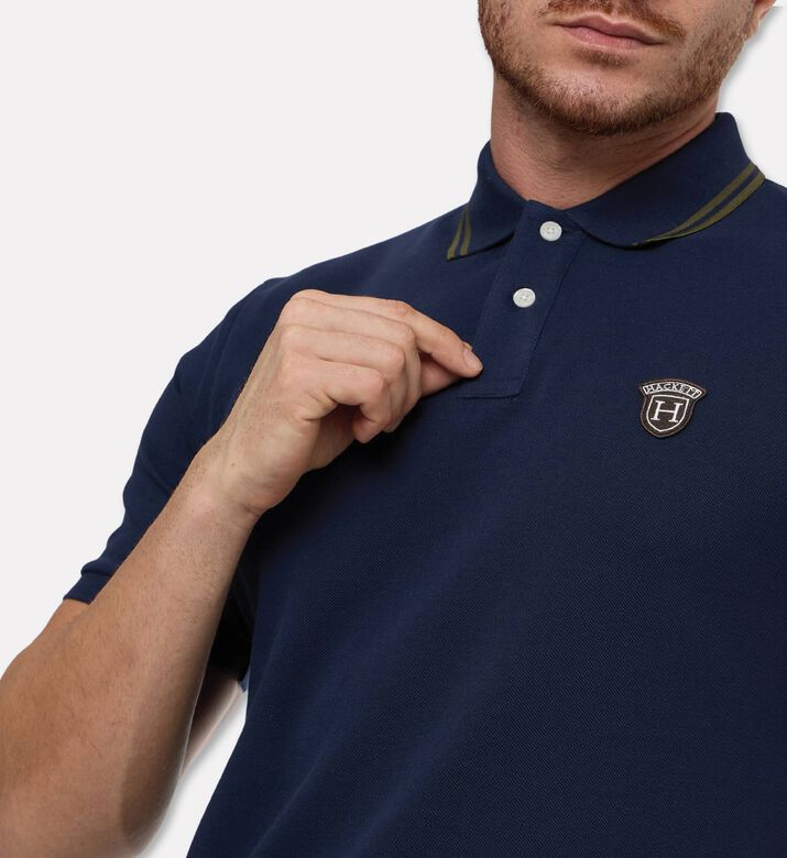 Hackett London Button Placket Short-sleeve Polo, Navy, S, Model View
