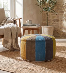 Home Deco and More Jute Round Patchwork Pouf, Packshot View