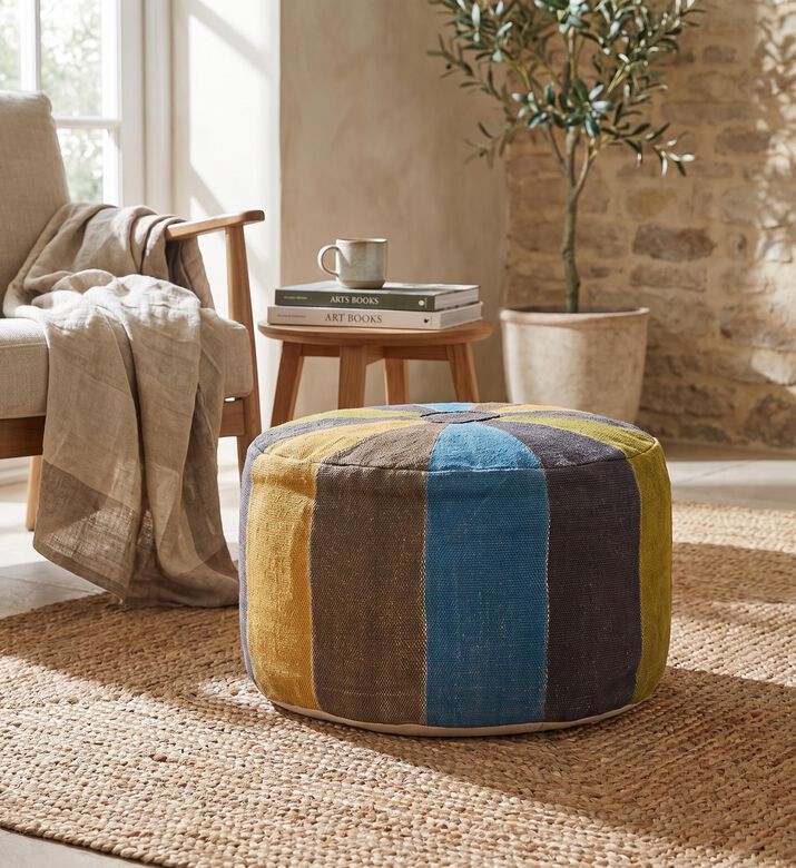 Home Deco and More Jute Round Patchwork Pouf, Packshot View