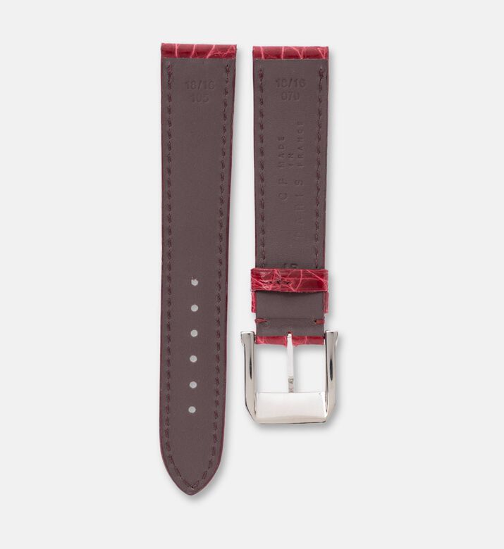 Camille Fournet Alligator Round Scale Shiny Watch Strap, Red, Packshot View
