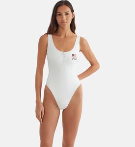 لباس سباحة قطعة واحدة بياقة عميقة وسحاب