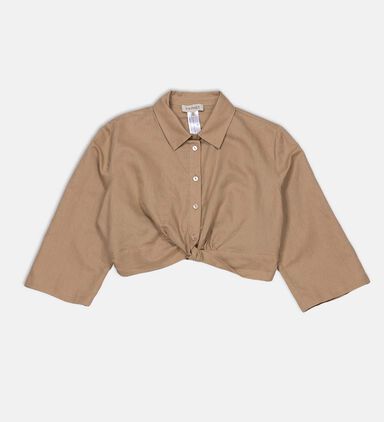 Linen-blend Cropped Shirt
