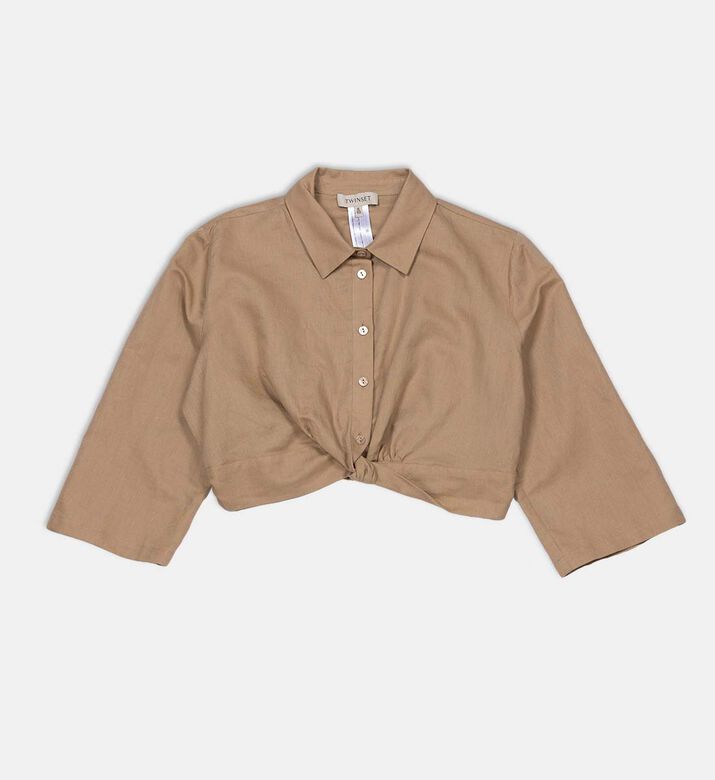 Linen-blend Cropped Shirt