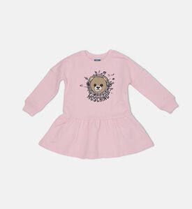 فستان طويل الأكمام بقصّة هرمية بطبعة دب تيدي وشعار