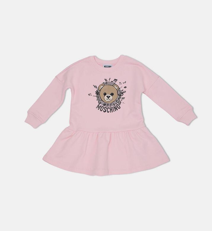 Teddy Bear-print Logo-print A-line Long-sleeve Dress