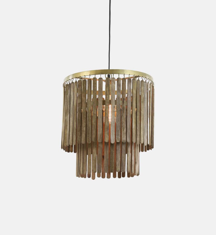 Light and Living Gularo D45 Wood Pendant Lamp, Brown, 45x45x43-cm, Packshot View