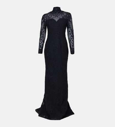 Tulle Stitched Long-sleeved Dress