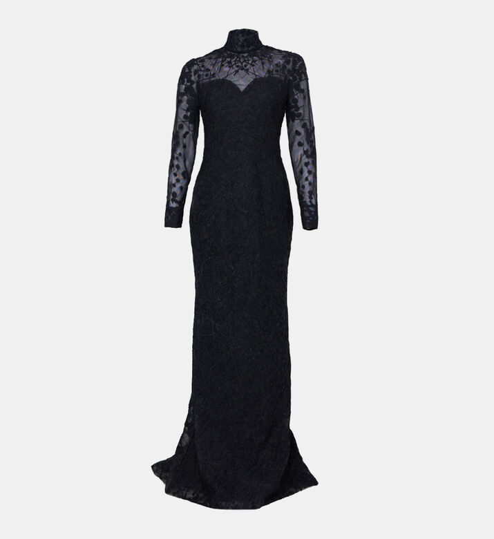 Tulle Stitched Long-sleeved Dress