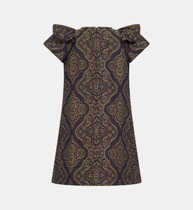 Damask Print Flutter Sleeves Dress