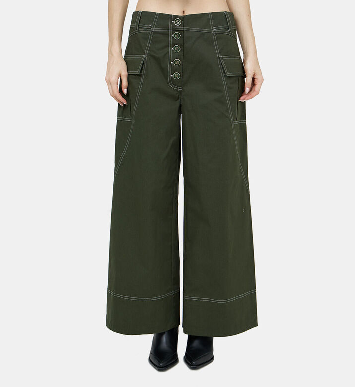 Farm Rio Dark Green High-waisted Pocket Pants, Model View