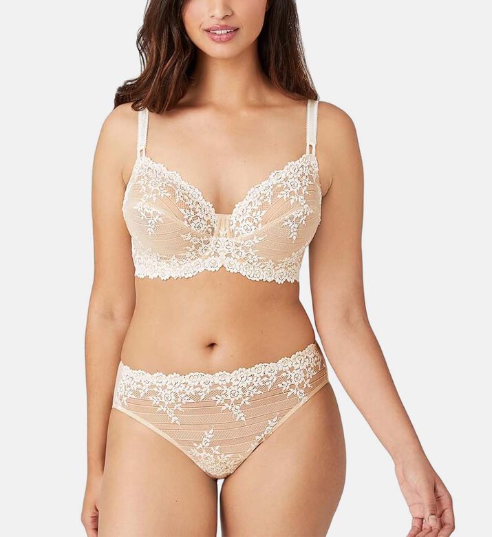 Wacoal Embrace Lace Underwire Bra, Ivory, 100, E, Model View