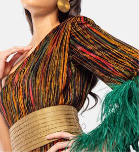 Autumn Rain Velvet One-shoulder Feather Maxi Dress Autumn Rain Velvet One-shoulder Feather Maxi Dress