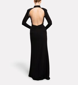 Michael Cinco Draped Bodice Cutout Long Evening Gown, Model View
