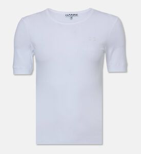 Ganni Logo-embroidery Straight Hem T-shirt, White, M, Packshot View